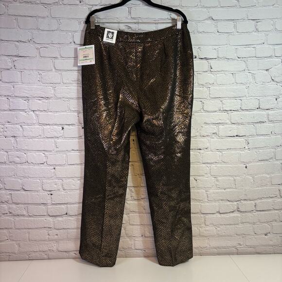 NWT Anne Klein Gold Metallic Snake Print Pants Size 8 Y0491 - Picture 1 of 13
